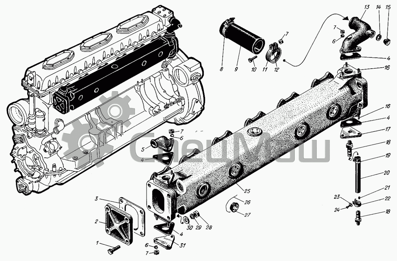 Выпускной коллектор Дизели Д6С1 схемы установки и применения запчастей ...