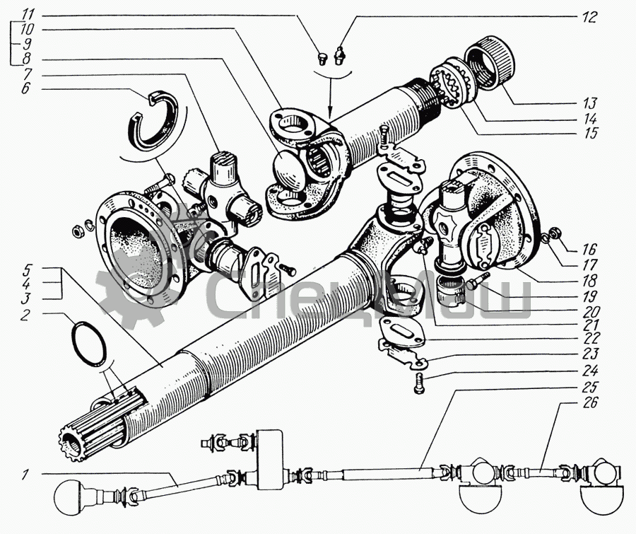 Вал карданный привода переднего, среднего и заднего мостов КрАЗ-6322 ...